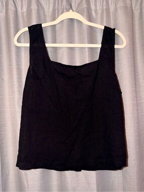 Time and Tru Black Linen Blend Tank Top Women’s XL 16-18 Button Back Square Neck